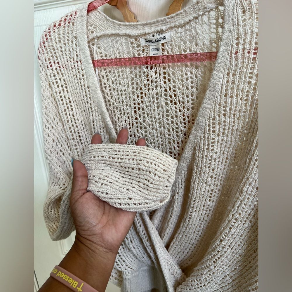 Billabong Women's Sweet Bliss Wrap Front Sweater, Cream Knit Pullover, Neutral - Picture 3 of 6